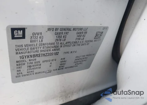 2017 Cadillac Xt5 Luxury z USA, uszkodzony, nr VIN 1GYKNBRS7HZ209182